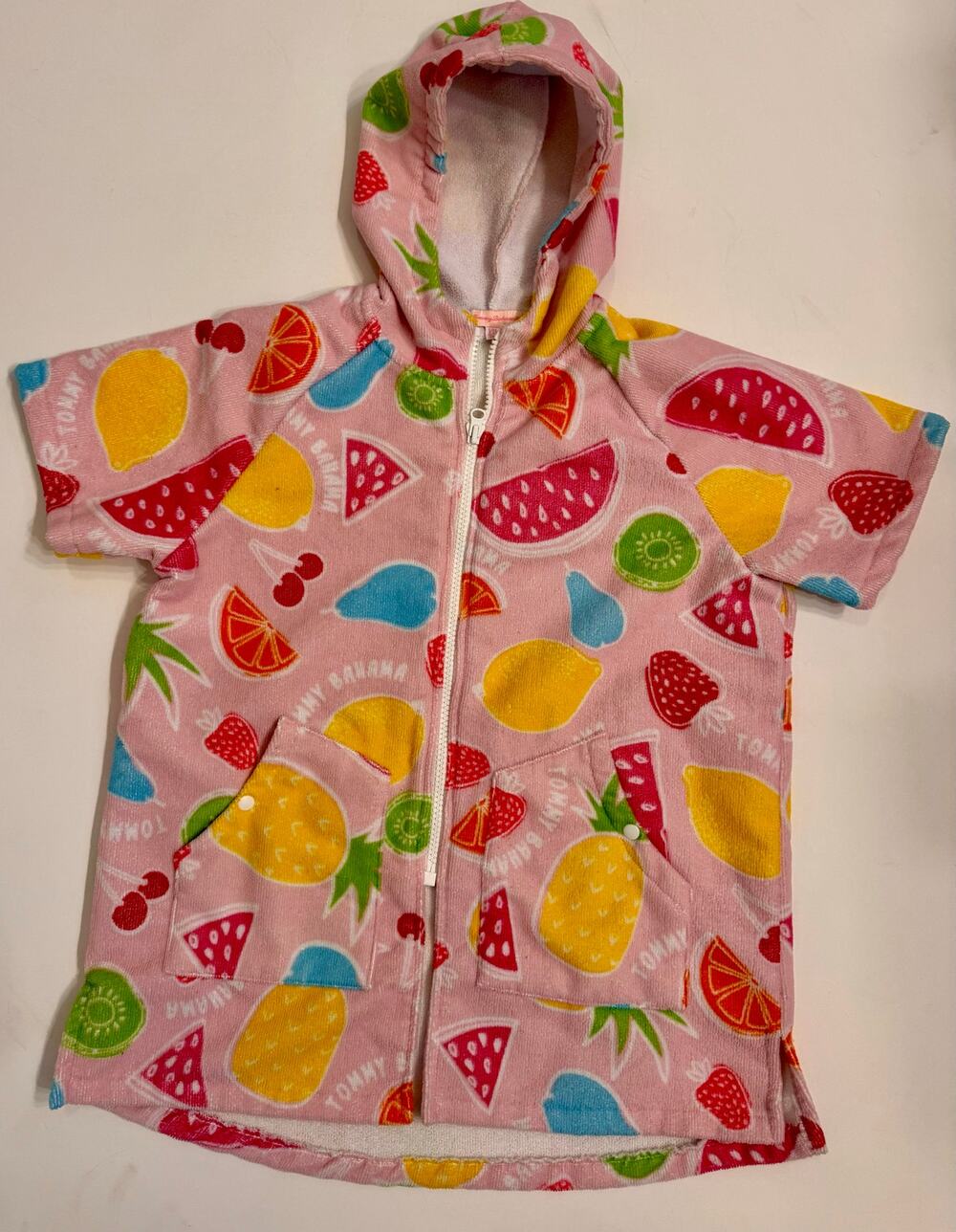 Girls Tommy Bahama Zip Terry Swim Cover Up Pink Fruit Print Size L/XL 7-12